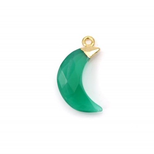 Pendentif Agate vert Lune facettée argent 925 doré à l'or fin 11x19mm x 1pc