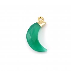 Pendentif Agate vert Lune facettée argent 925 doré à l'or fin 11x19mm x 1pc