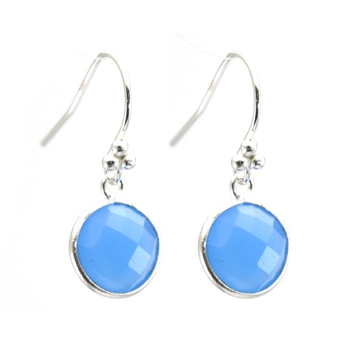 Prata para brincos 925 Conjunto redondo de calcedónia x 2pcs