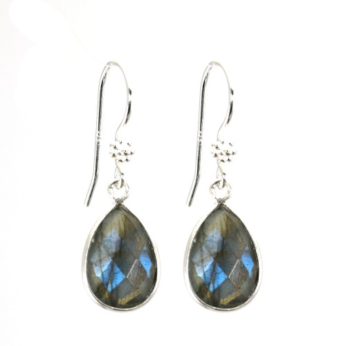 Boucles d'oreilles argent 925 Labradorite goutte sertie x 2pcs