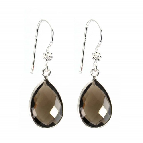 Silver earring 925 Smoky quartz drop x 2pcs