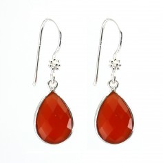 Boucles d'oreilles argent 925 Cornaline goutte sertie x 2pcs