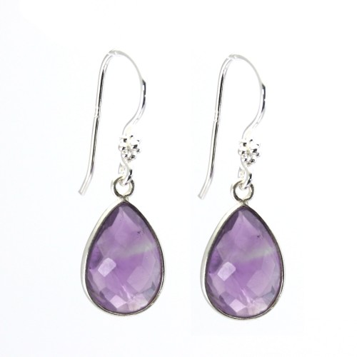 Ohrring Silber 925 Amethyst Tropfenfassung x 2pcs