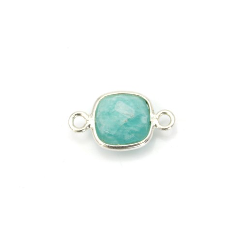 Faceted square Amazonite set in silver with 2 rings, 9mm x 1pc