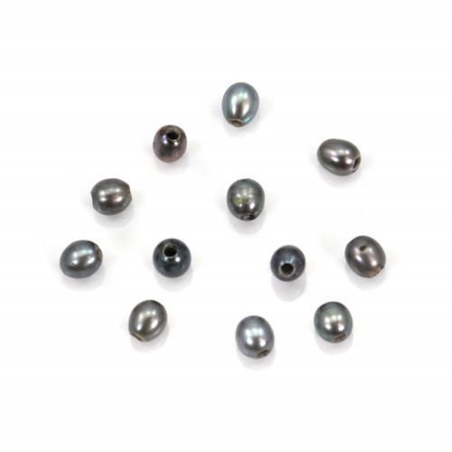 Freshwater cultured pearl, dark gray, olive, 4-4.5mm x 2pcs