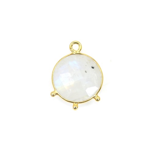 Pendentif pierre traitée couleur saphir rond facetté serti argent 925 doré à l'or fin 13mm x 1pc