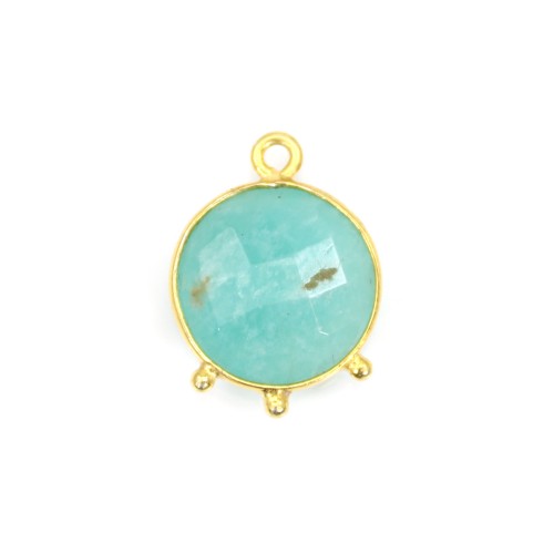 Pendentif Amazonite rond facetté serti argent 925 doré à l'or fin 13mm x 1pc