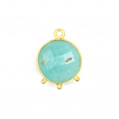 Pendentif Amazonite rond facetté serti argent 925 doré à l'or fin 13mm x 1pc