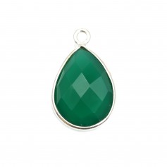 Agate verte goutte facette sertie sur argent 11x15mm x 1pc