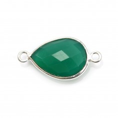 Agate verte goutte facette sertie sur argent 2 anneaux 11x15mm x 1pc