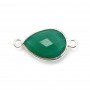 Agate verte goutte facette sertie sur argent 2 anneaux 11x15mm x 1pc