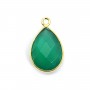 Agate verte goutte facettée sertie sur argent doré 1 anneau 11x15mm x 1pc