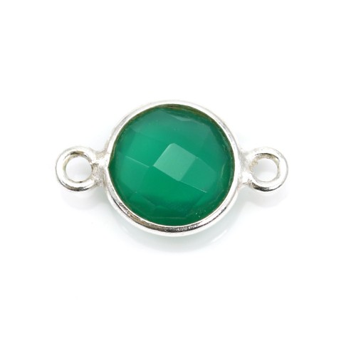 Ágata verde redonda facetada 2 anillos engastados en plata 9mm x 1pc