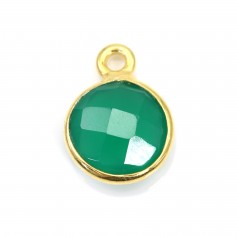Agate verte ronde facettée sertie sur argent 925 doré à l'or fin 9mm x 1pc