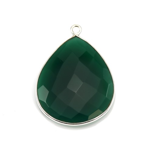 Colgante de ágata verde engastado en plata, forma de gota, 26x31mm x 1pc
