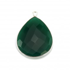 Pendentif en agate verte sertie en argent, en forme de goutte, 26x31mmx 1pc