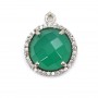 Agate verte ronde serti en argent 925 avec zirconium 15mm x 1pc