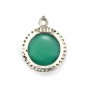 Agate verte ronde serti en argent 925 avec zirconium 15mm x 1pc
