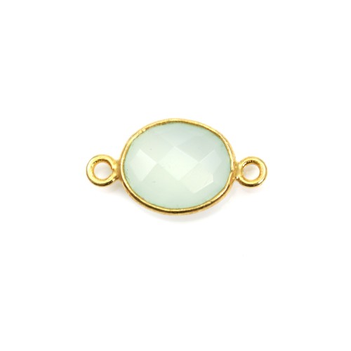 Calcédoine ovale facettée sertie sur argent 925 doré à l'or fin 2 anneaux 9x11mm x 1pc