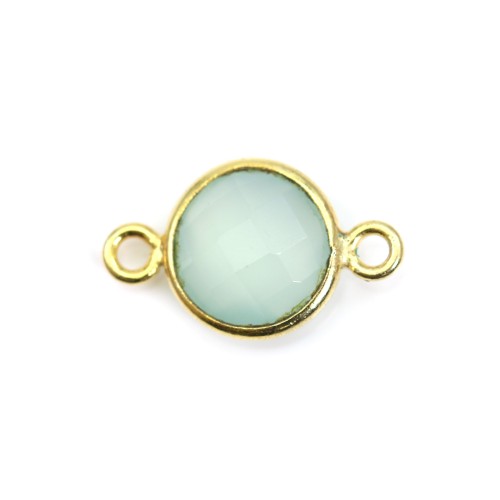 Calcédoine ronde facettée sertie sur argent doré 2 anneaux 9mm x 1pc