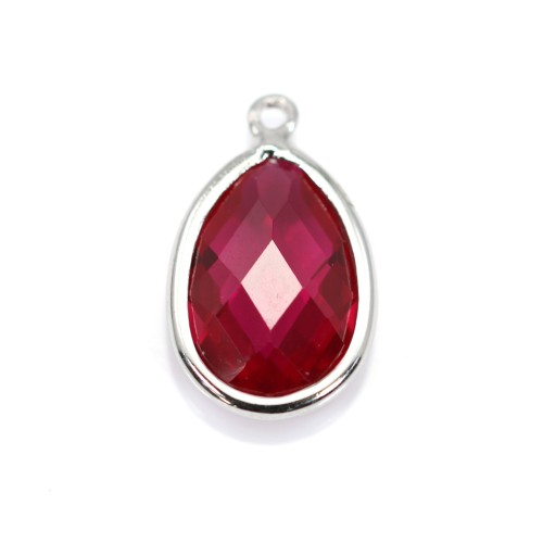 Intercalaire argent 925 et zirconium ruby goutte 9.5x15.5mm x 1pc