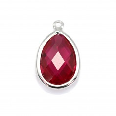 Intercalaire argent 925 et zirconium ruby goutte 9.5x15.5mm x 1pc