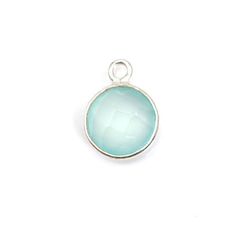 Faceted round chalcedony set in silver 11mm x 1pc