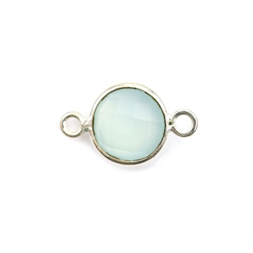 Faceted round chalcedony set in silver 2 rings 11mm x 1pc