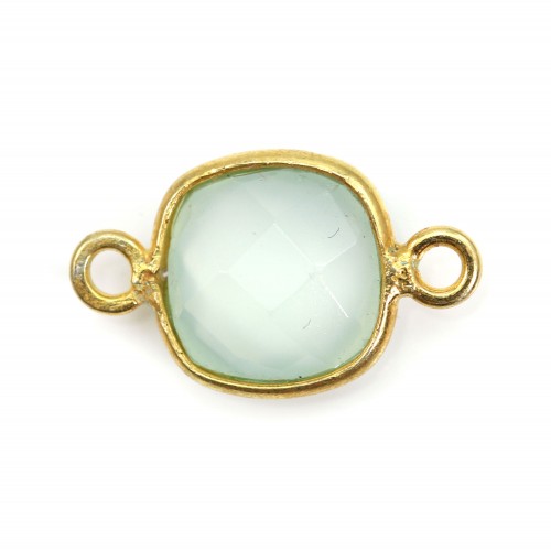 Faceted cushion chalcedony set in gold-plated silver 2 rings 11mm x 1pc