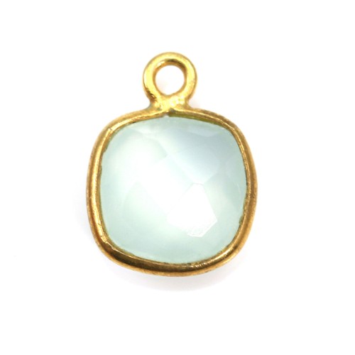 Faceted cushion chalcedony set in gold-plated silver 11mm x 1pc
