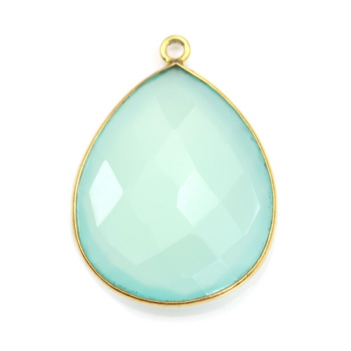 Pendentif en calcedoine sertie en argent doré, en forme de goutte, 26x31mmx 1pc