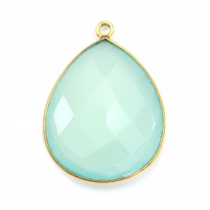 Pendentif en calcedoine sertie en argent doré, en forme de goutte, 26x31mmx 1pc