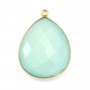 Pendentif en calcedoine sertie en argent doré, en forme de goutte, 26x31mmx 1pc