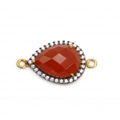 Cornaline goutte sertie en argent 925 doré à l'or fin avec zirconium 13x17mm x 1pc