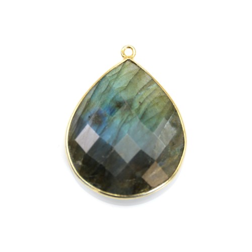 Pendentif en labradorite sertie en argent 925 doré à l'or fin, en forme de goutte, 26x31mmx 1pc
