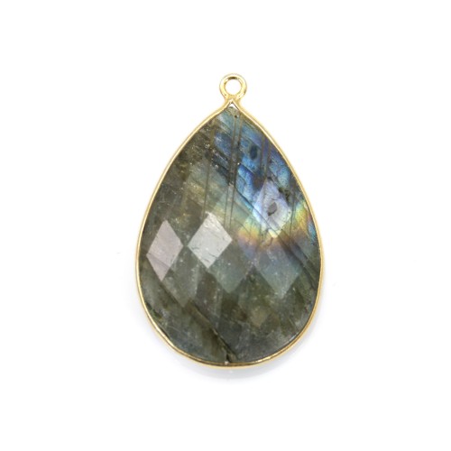 Labradorite pendant set in golden silver, in shape of a drop 21x31mm x 1pc