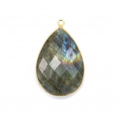 Pendentif en labradorite sertie en argent 925 doré à l'or fin, en forme de goutte, 21x31mmx 1pc