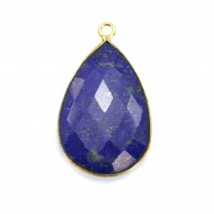 Pendentif en lapis lazuli sertie en argent doré, en forme de goutte, 21x31mmx 1pc
