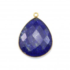 Pendentif en lapis lazuli sertie en argent 925 doré à l'or fin, en forme de goutte, 26x31mmx 1pc