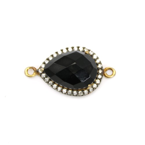 Drop faceted black Agate set in gold gilt silver and zirconium 13x17mm x 1pc