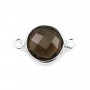 Quartz fumé rond facette sertie sur argent 925 2 anneaux 11mm x 1pc