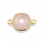 Quartz rose coussin facette sertie sur argent 925 doré à l'or fin 2 anneaux 9mm x 1pc