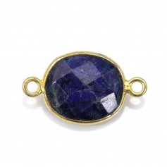 Pierre traitée couleur saphir serti sur argent 925 oval 2 anneaux 10x12mm  x 1pc