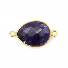 Pierre traitée couleur saphir serti sur argent 925 goutte 2 anneaux 13x17mm  x 1pc