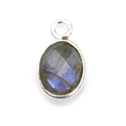 Conjunto de encanto labradorite facetado oval em prata esterlina 925 e ouro 7x12mm x 1pc