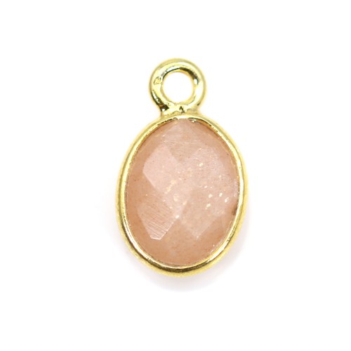Colgante ovalado facetado de piedra luna naranja engastado en plata de ley 925 con baño de oro 7x12mm x 1ud