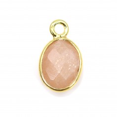 Ciondolo ovale sfaccettato in pietra di luna arancione in argento 925 placcato oro 7x12 mm x 1 pezzo