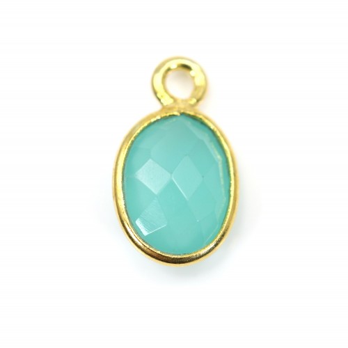 Breloque Calcédoine ovale facettée serti argent 925 doré à l'or fin 7x12mm x 1pc