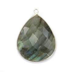 Pendentif en labradorite sertie en argent , en forme de goutte, 26x31mmx 1pc
