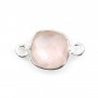 Quartz rose coussin facette sertie sur argent 2 anneaux 9mm x 1pc